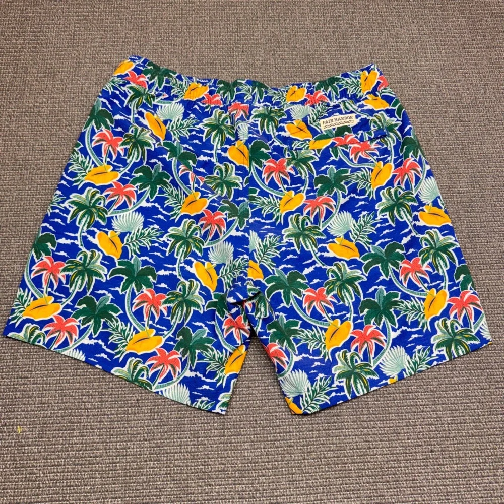 Fair Harbor The Bayberry Mens Swim Trunks Blue Tropical Palm 7